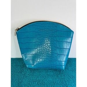 Elizabeth Arden Teal Croc Embossed Cosmetic Makeup Bag Pouch